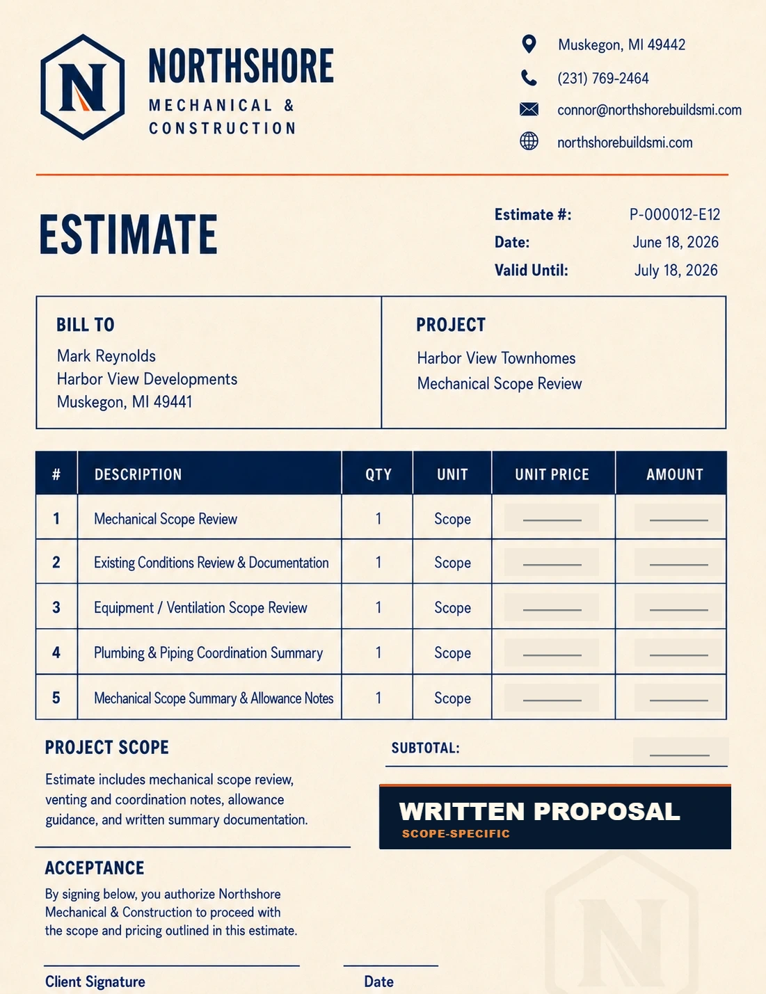 Sanitized Northshore estimate master preview