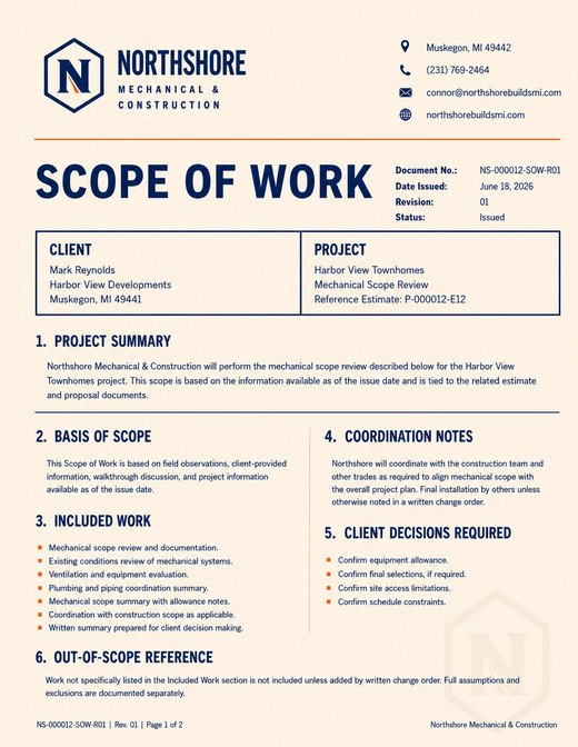 Reference Northshore scope of work preview.